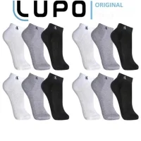 Kit 6 Pares De Meias De Algodão LUPO Para Homens E Mulheres – Corte Curto Confortável Preto \ Branco Cinza Meia