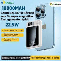 Carregador Portátil com Display 10000mAh e Tecnologia MagSafe para Android e Apple